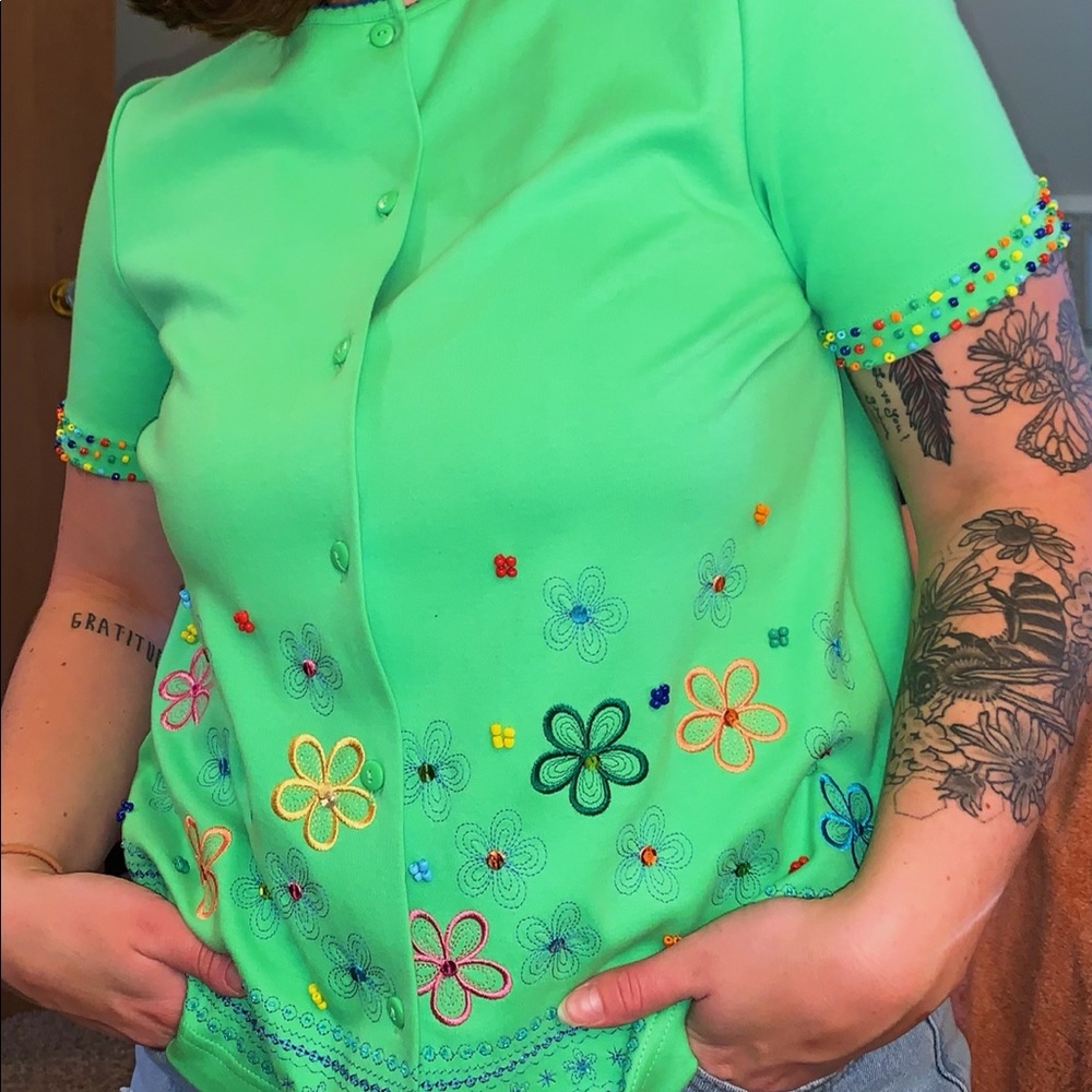 Floral Embroidered Button Up